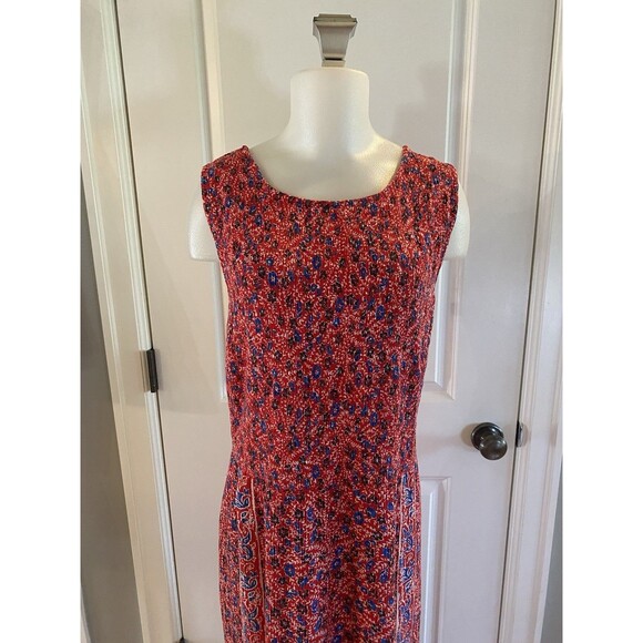 Fat Face Smocked Floral Midi Dress Size 16 Sleeveless Ditzy Red Crinkle Boho - Picture 3 of 14